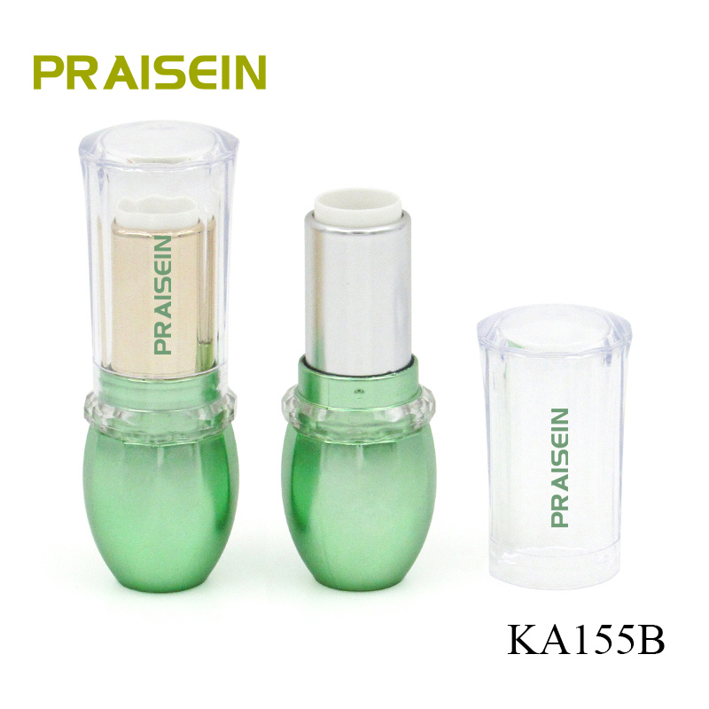 Manufacturers produce green plastic cosmetic lipstick tube container