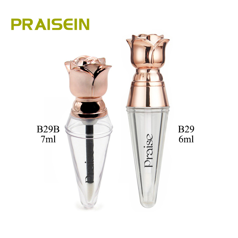 Hot selling Custom processing logo plastic makeup empty rose shape lipgloss tube container packaging with brush