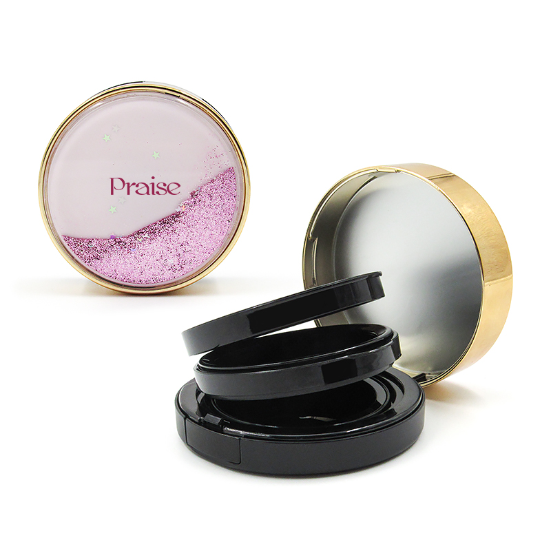 Custom new designs shiny quicksand makeup empty air cushion foundation BB powder case container cosmetic packaging with mirror