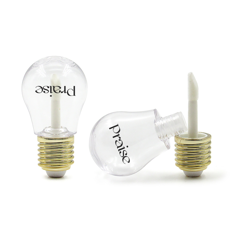 Creative Makeup Mini Small Bulb Shape Lipgloss 12ml Empty Tubes Container Packaging, Plastic Clear Body Gold Lid