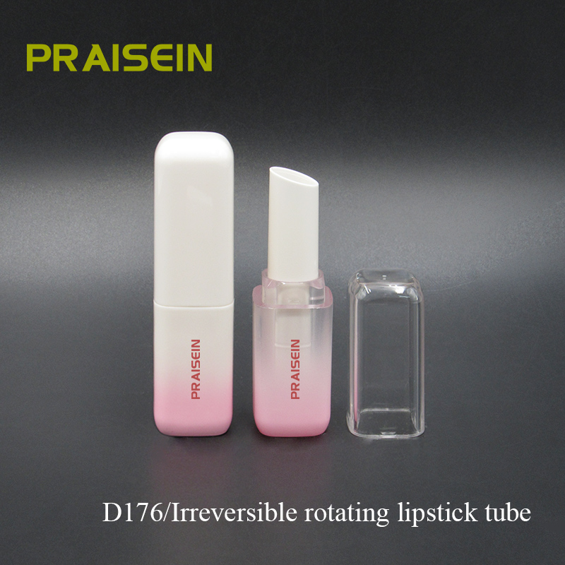 Private Customized Irreversible Rotating Lipstick Tube square Gradient pink Lipstick Container Cosmetic Plastic Packaging