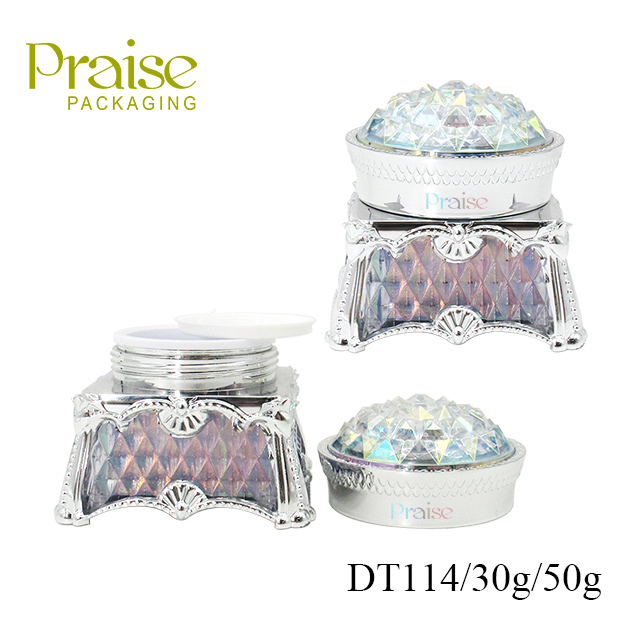 Light luxury palace skin care cream container, 30g/50g diamond lid silver face cream jar plastic packaging wholesale sale