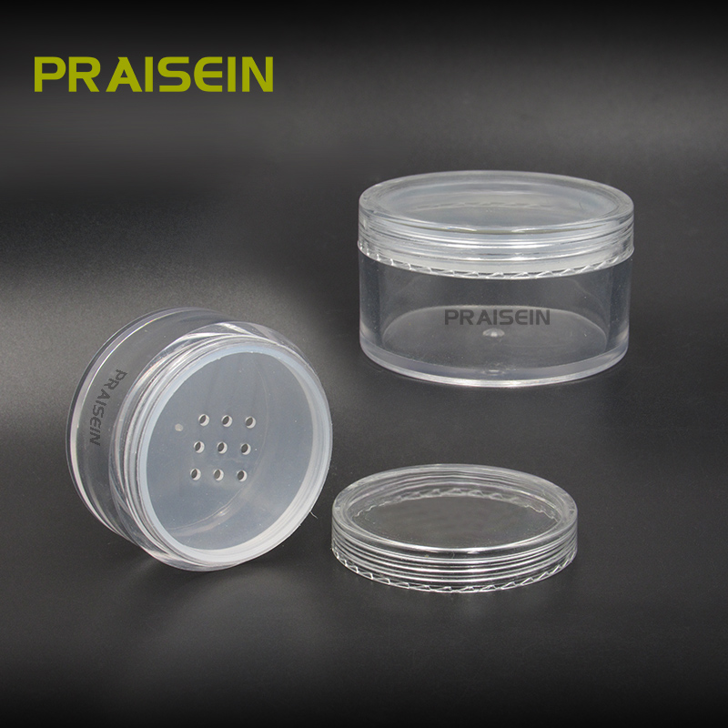 Cosmetic packaging wholesale 5g round empty clear loose powder case container, travel portable plastic powder jar with sifter