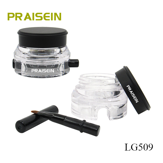 Round empty transparent cosmetic eyeliner jar with brush wholesale plastic concealer containers