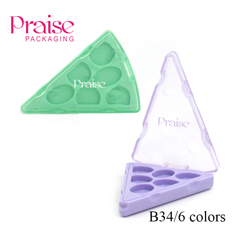 Creative triangle plastic empty eye shadow case custom 6 color children's face painting palette cosmetics packaging free sample