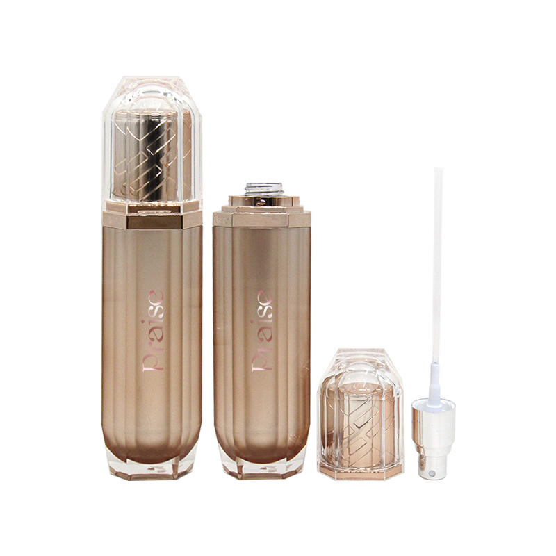 Gold acrylic cosmetics bottles wholesale plastic lotion empty container with pump and cosmetics jars customized