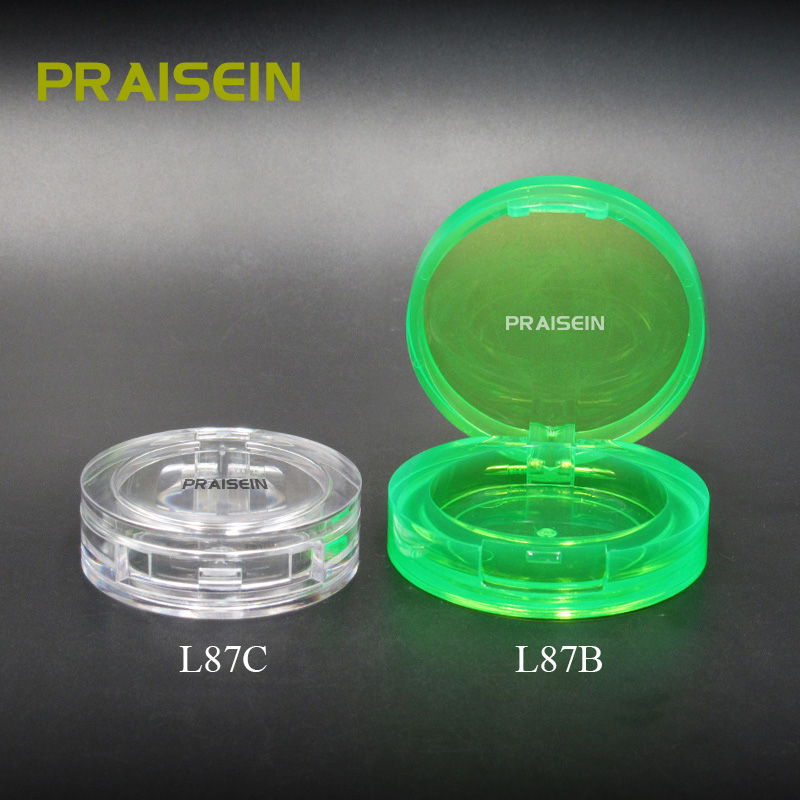 Green plastic small eye shadow container wholesale cosmetic packaging round clamshell type empty eye shadow palette