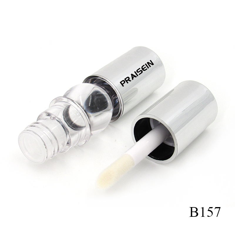 5ml innovative round plastic lip gloss tube with big brush big wand empty silver lip gloss packaging tube