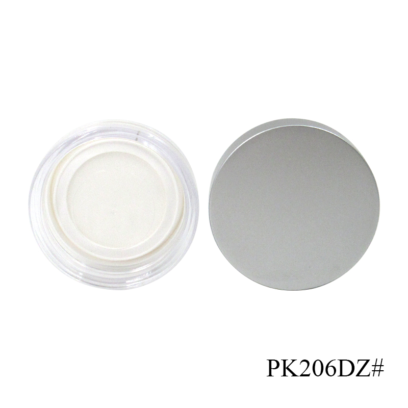 30g dumb silver round injection molded empty loose powder container custom label cosmetic packaging plastic makeup powder case