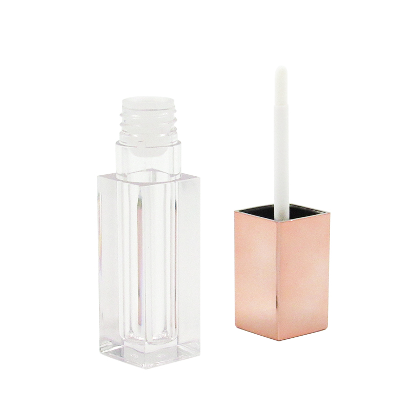 Makeup double wall plastic packaging, 6ml square clear lipgloss empty tube container, China factory price wholesale