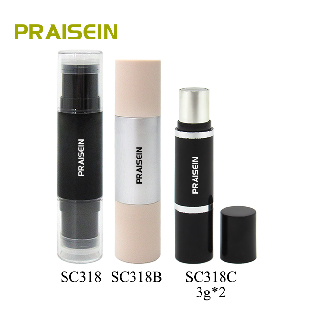 Factory wholesale smooth black plastic two-head foundation cream tube round cosmetic concealer stick container