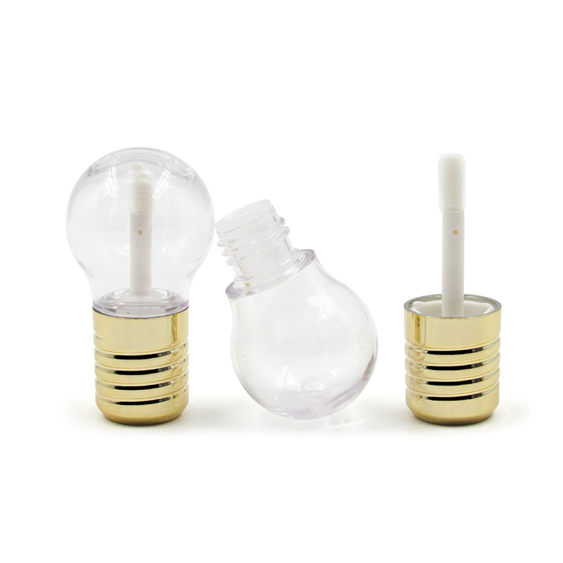 Creative Makeup Mini Small Bulb Shape Lipgloss 12ml Empty Tubes Container Packaging, Plastic Clear Body Gold Lid