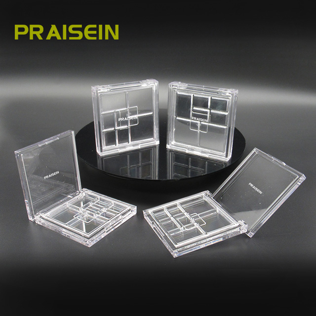 Custom cosmetic eye shadow case square transparent plastic eye shadow container, adjustable grid direction