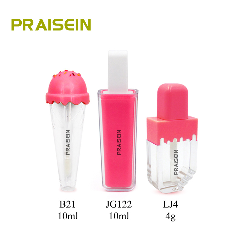 Wholesale Pink Ice cream lip gloss tube 4g 10g plastic clear cosmetic lip gloss container with brush