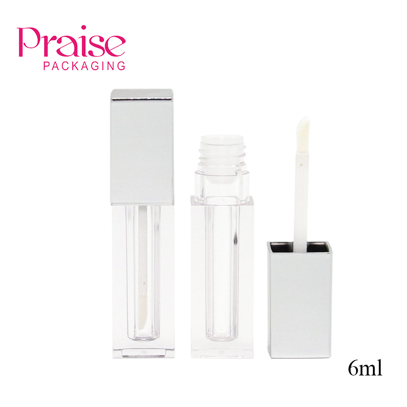 Makeup double wall plastic packaging, 6ml square clear lipgloss empty tube container, China factory price wholesale