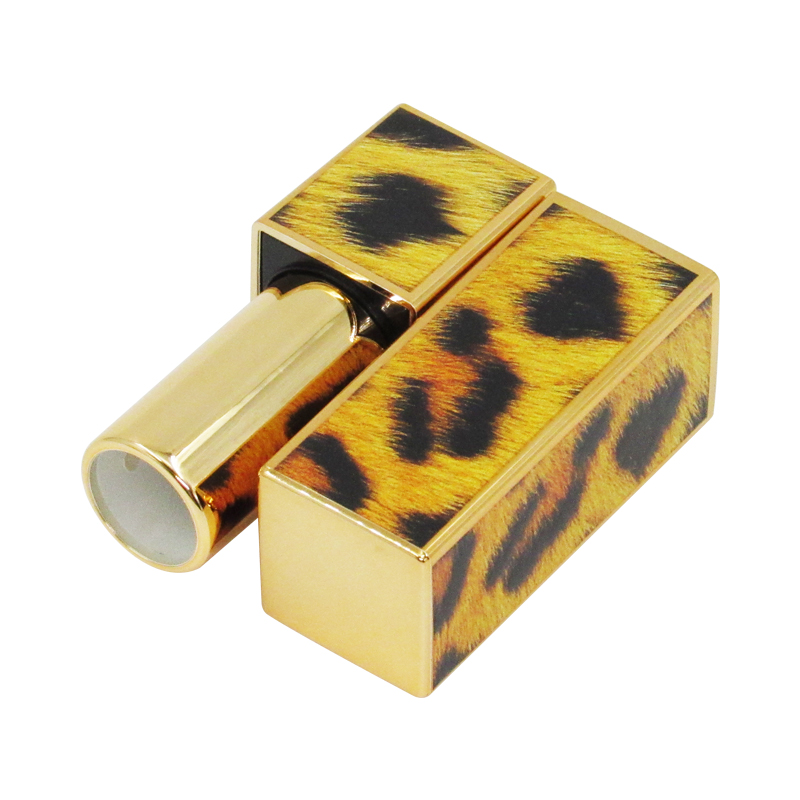 Produce high-quality 3.8g gold square shape leopard pattern magnetic buckle lipstick empty tube custom 3D printing