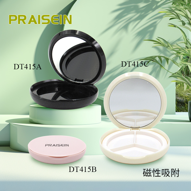 Production of magnetic adsorption cosmetic powder compact with mirror circular plastic eye shadow case