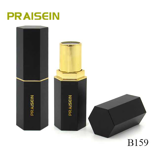 Plastic empty cosmetic lipstick container hexagonal black lipstick tube manufacturer custom packaging