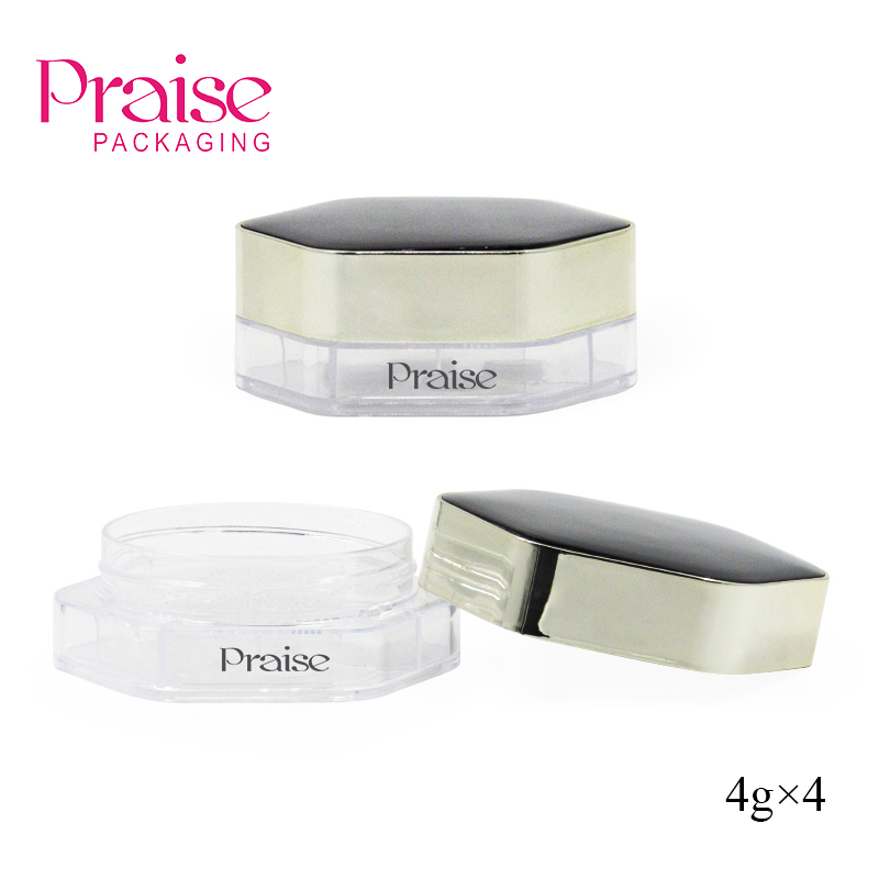 Professional customized new cosmetics packaging case 16g hexagonal plastic empty clear 4-color loose powder container