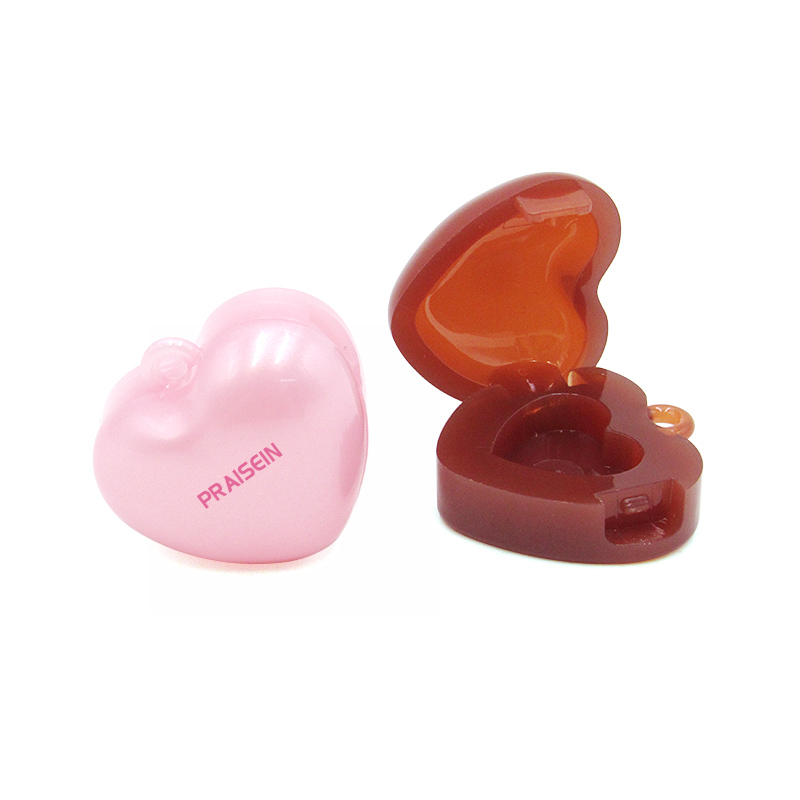 Customizable Heart-Shaped Pink Cosmetic Powder Compact Case With Keychain Private Label Blush Containers