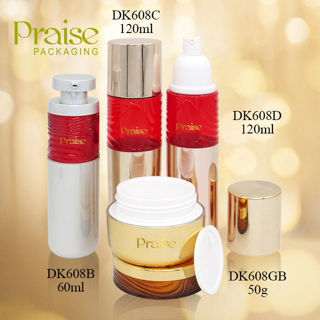 Premium plastic cosmetic set bottles custom private label round gold essence lotion bottle with pump, empty wide mouth cream jar