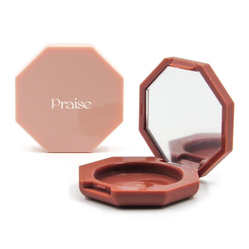 New design octagonal shape blusher container face contouring compact case private custom plastic cosmetic packaging with mirror