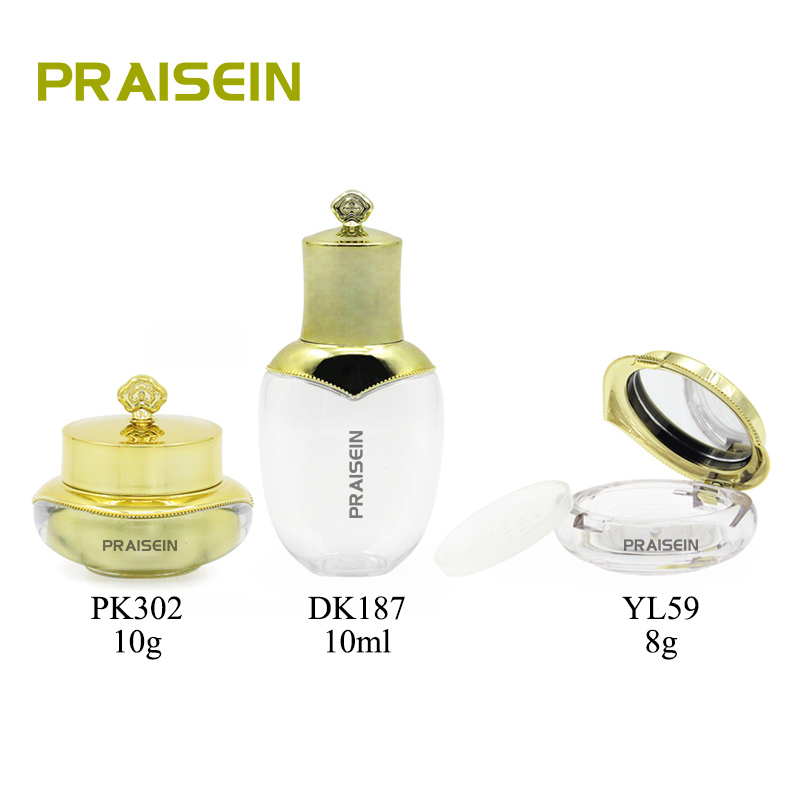 Luxury gold plastic cream jar eye cream container 10ml empty transparent oil bottle 8g clamshell loose powder packaging