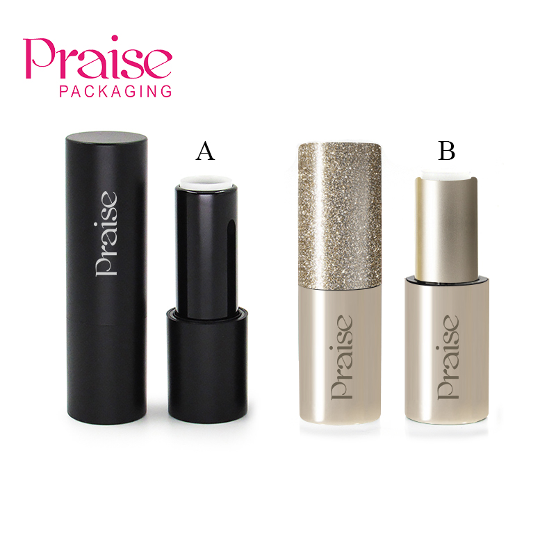 Wholesale round cosmetic empty lipstick tube with magnetic Plastic black lipstick container packaging Support custom processing