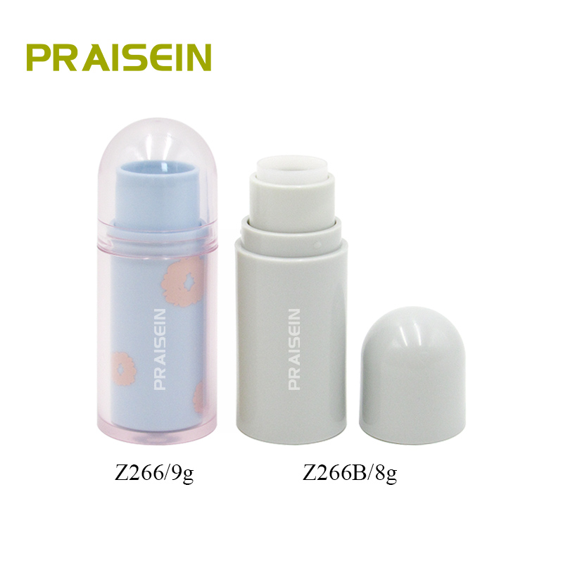 Empty blue plastic blush stick tube custom printed pattern round cosmetic concealer foundation stick packaging