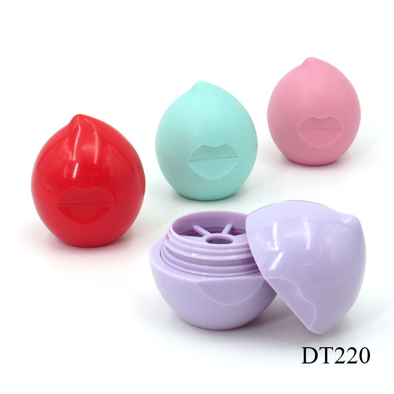 Custom round pure color cosmetic lip balm container 7g portable cartoon children lip balm ball case plastic packaging