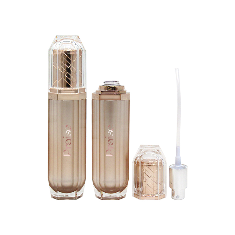 Gold acrylic cosmetics bottles wholesale plastic lotion empty container with pump and cosmetics jars customized