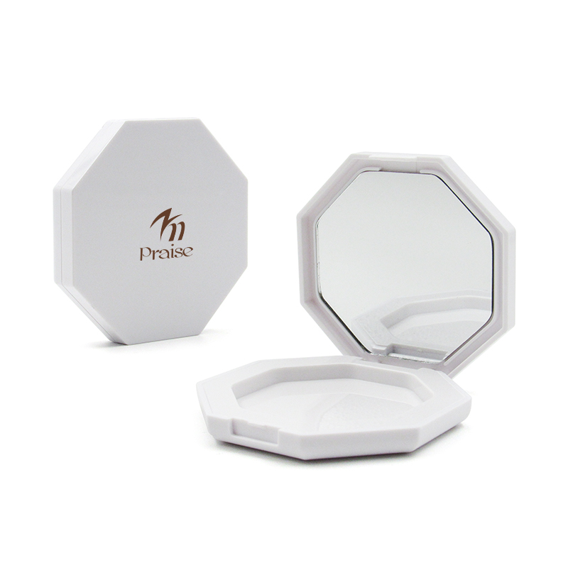 New design octagonal shape blusher container face contouring compact case private custom plastic cosmetic packaging with mirror