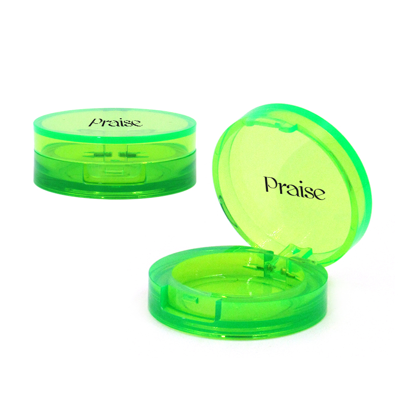 Green plastic small eye shadow container wholesale cosmetic packaging round clamshell type empty eye shadow palette