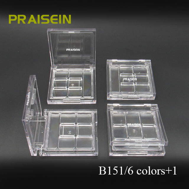 Supplier produces 6 color plastic eye shadow case packaging custom square empty transparent eyeshadow container