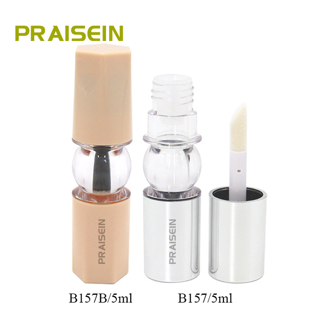 5ml innovative round plastic lip gloss tube with big brush big wand empty silver lip gloss packaging tube