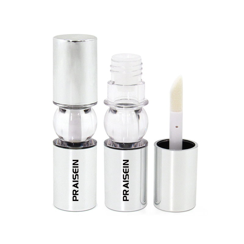 5ml innovative round plastic lip gloss tube with big brush big wand empty silver lip gloss packaging tube