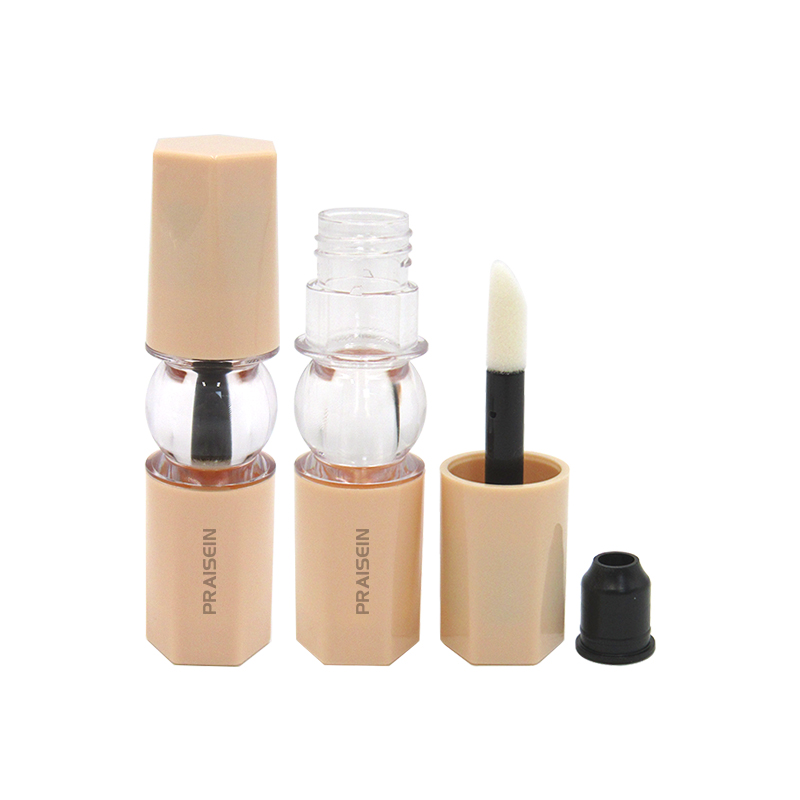 5ml innovative round plastic lip gloss tube with big brush big wand empty silver lip gloss packaging tube