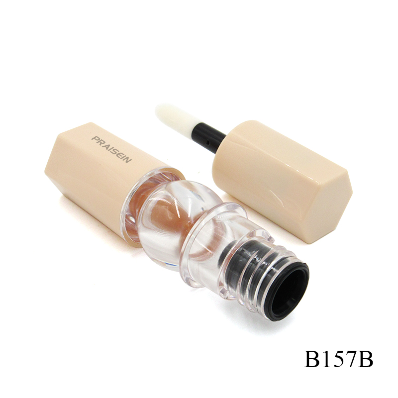 5ml innovative round plastic lip gloss tube with big brush big wand empty silver lip gloss packaging tube