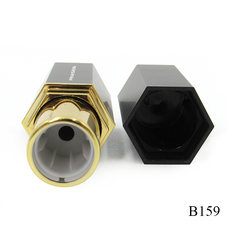 Plastic empty cosmetic lipstick container hexagonal black lipstick tube manufacturer custom packaging