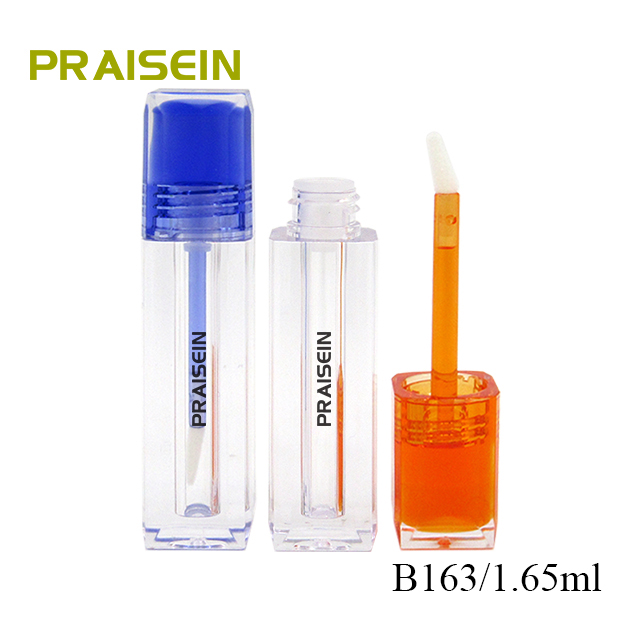 Private label custom lip gloss container packaging 1.65ml square plastic lip gloss empty tube with colored lid