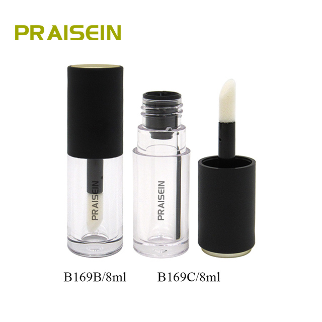 Wholesale custom 5ml 8ml clear plastic lip gloss packaging round big brush lip gloss tube with wand