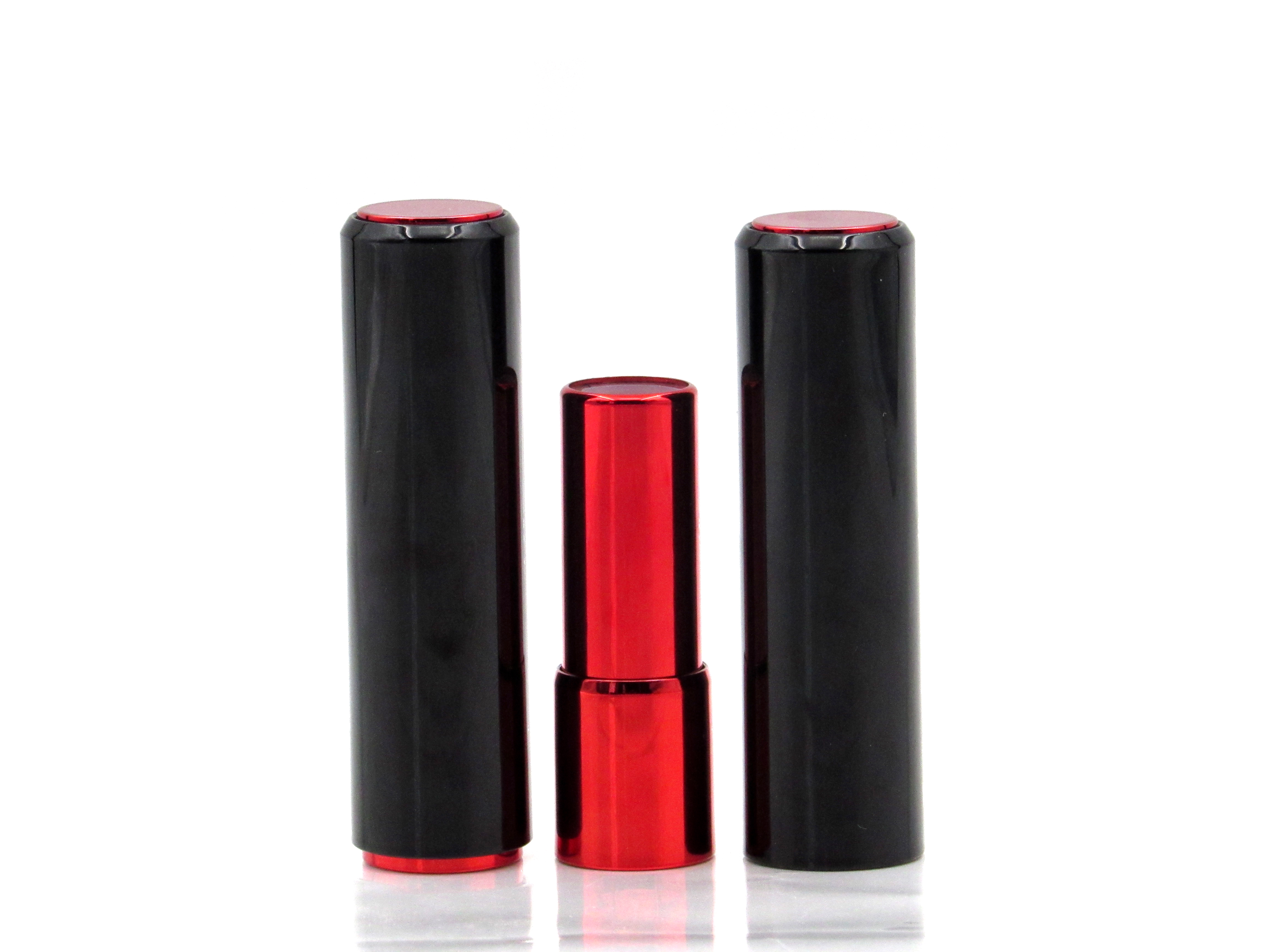 Exquisite unique velvet lipstick tube , round spring press type plastic lipstick shell customized logo and colors