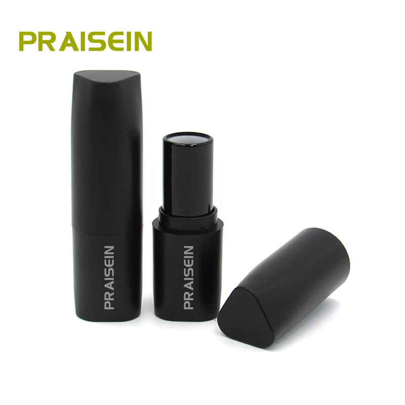 OEM ODM Empty plastic triangle base lipstick container weight 38g matte black refillable lipstick tube