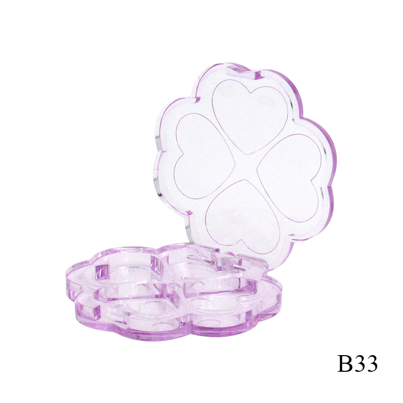 Floral shape empty clear cosmetic eye shadow case, lovely 4 color plastic eye shadow palette custom color