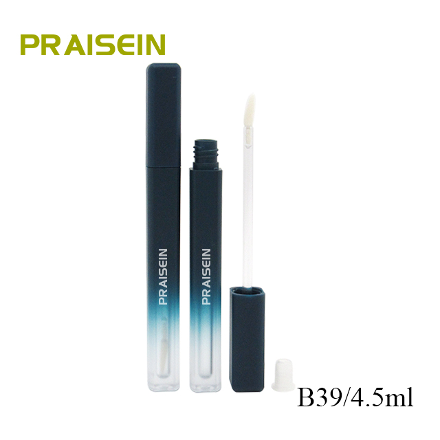 4.5ml gradual blue plastic makeup lip gloss tube, thick wall square empty lipgloss container wholesale packaging