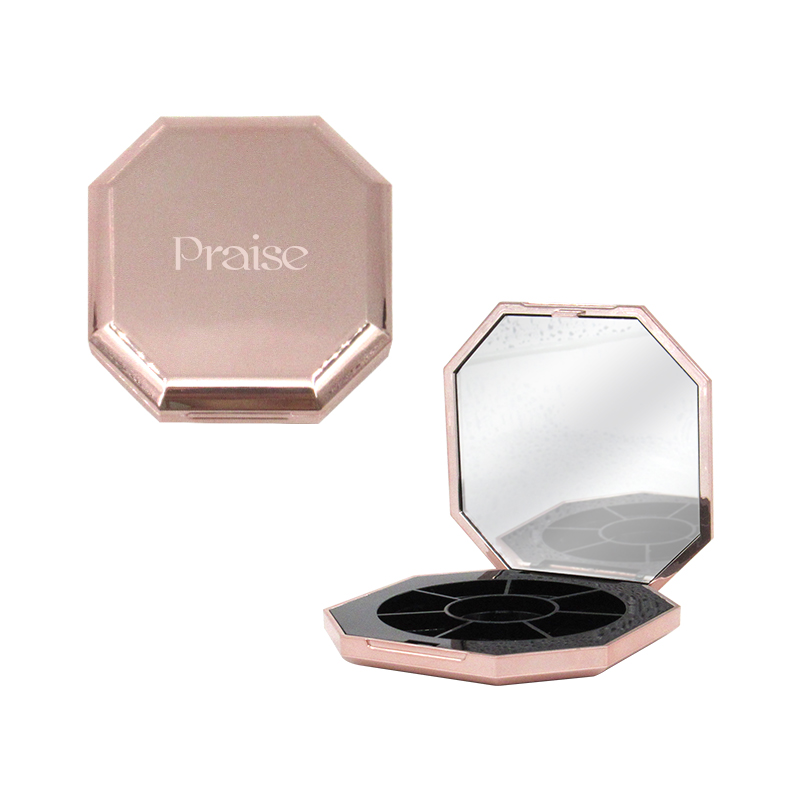 Rose gold cosmetic eyeshadow palette plastic packaging octagonal eye shadow case compact powder case