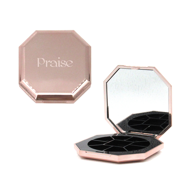 Rose gold cosmetic eyeshadow palette plastic packaging octagonal eye shadow case compact powder case