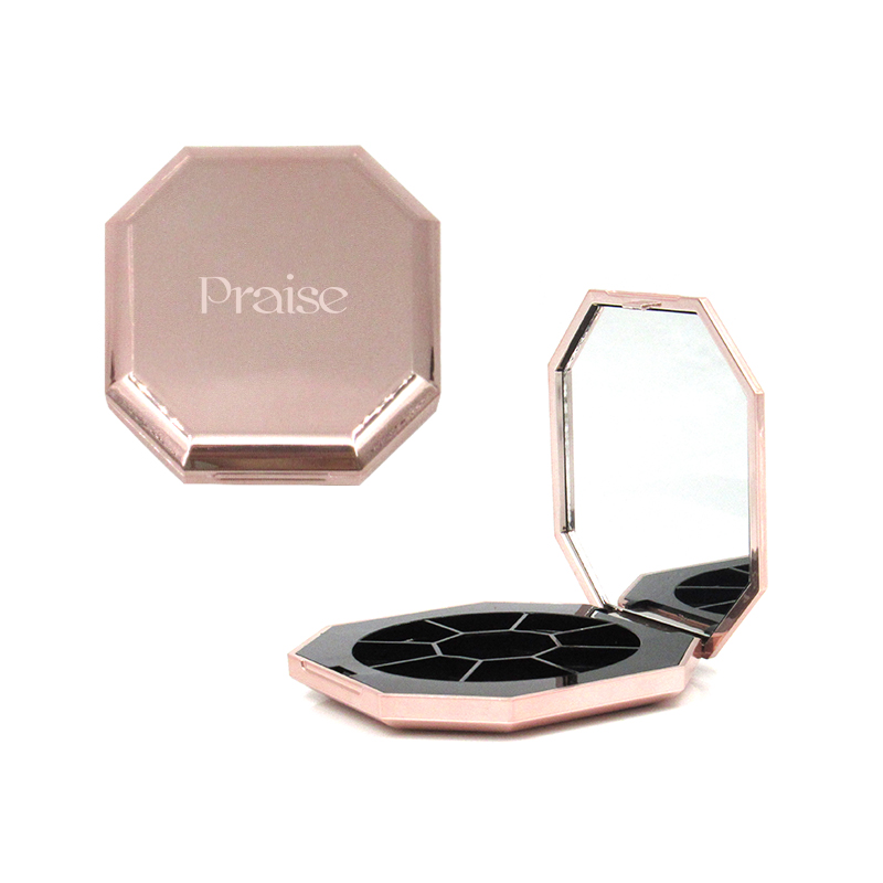 Rose gold cosmetic eyeshadow palette plastic packaging octagonal eye shadow case compact powder case