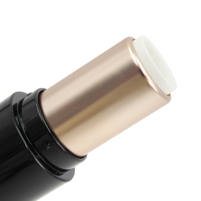 Black glossy plastic lipstick packing tube, round cosmetic lipstick container with sponge head, support custom spray plating