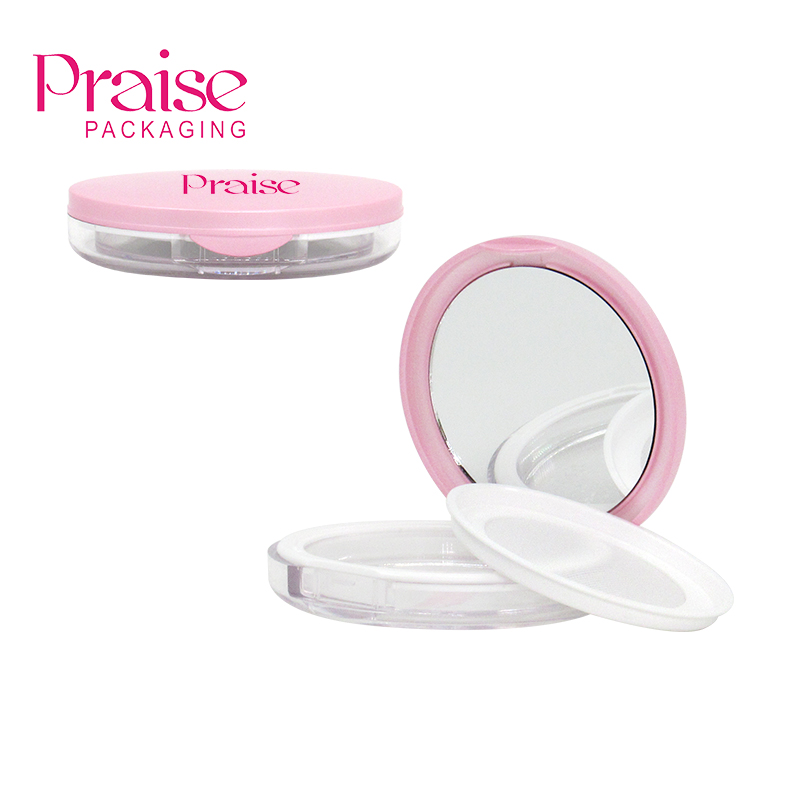 Custom portable plastic loose powder compact container, clamshell type empty makeup powder case packaging